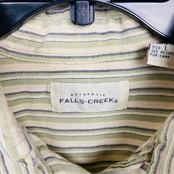 Falls Creek vintage Beige & green Striped cotton Button-Down short sleeve Shirt - Picture 5 of 13